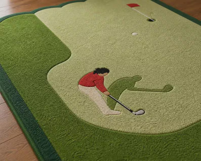 Hand-Tufted Wool Golf Course Area Rug, Green Landscape Pattern, Novelty Sports Carpet. RGTP17