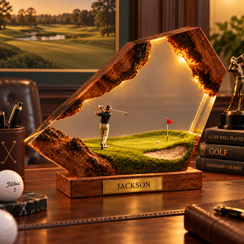 Personalized Golf Resin Lamp, Custom Golfer Desk Light, Golf Lover Gift for Him, Custom Name Golf Decor, RSLGOLF01