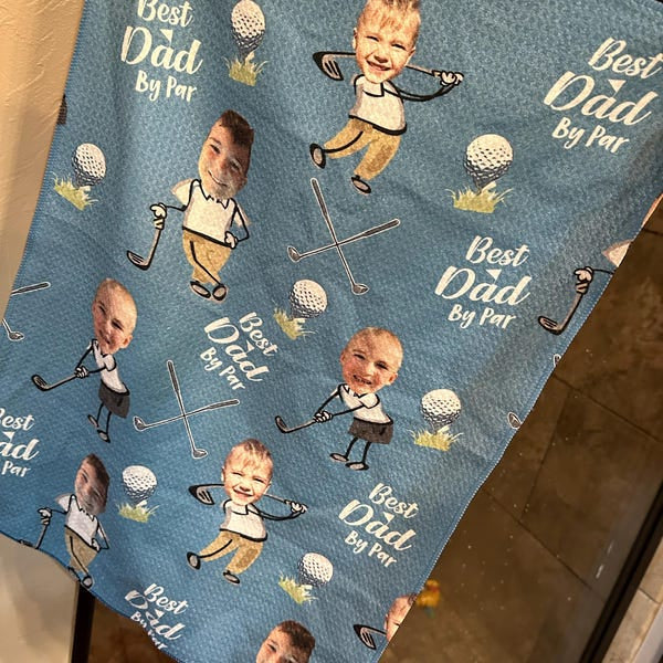 Custom Golf Towel With Kids Photo, Golf Lover Gift, Kids Golf Rag, Gift For Him, Dad gift, Custom Name Father Day Golf Gift, Best Dad by Par TWGTP01