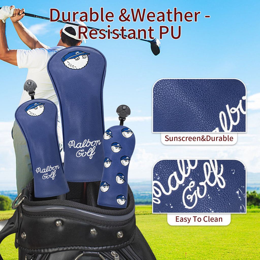 Blue Fisherman Golf Club Protective Cover, Thickened Waterproof Pu Embroidery, Driver and Fairway Wood Club Head Cover. GHGOLF2