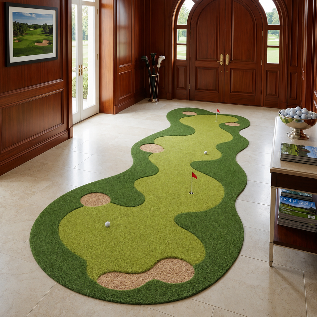 Golf Course Runner Rug, Hand Tufted Wool Area Rug, Putting Green Rug, Golf Lover Gift, Man Cave Decor, Golf Room Carpet . RGTP12