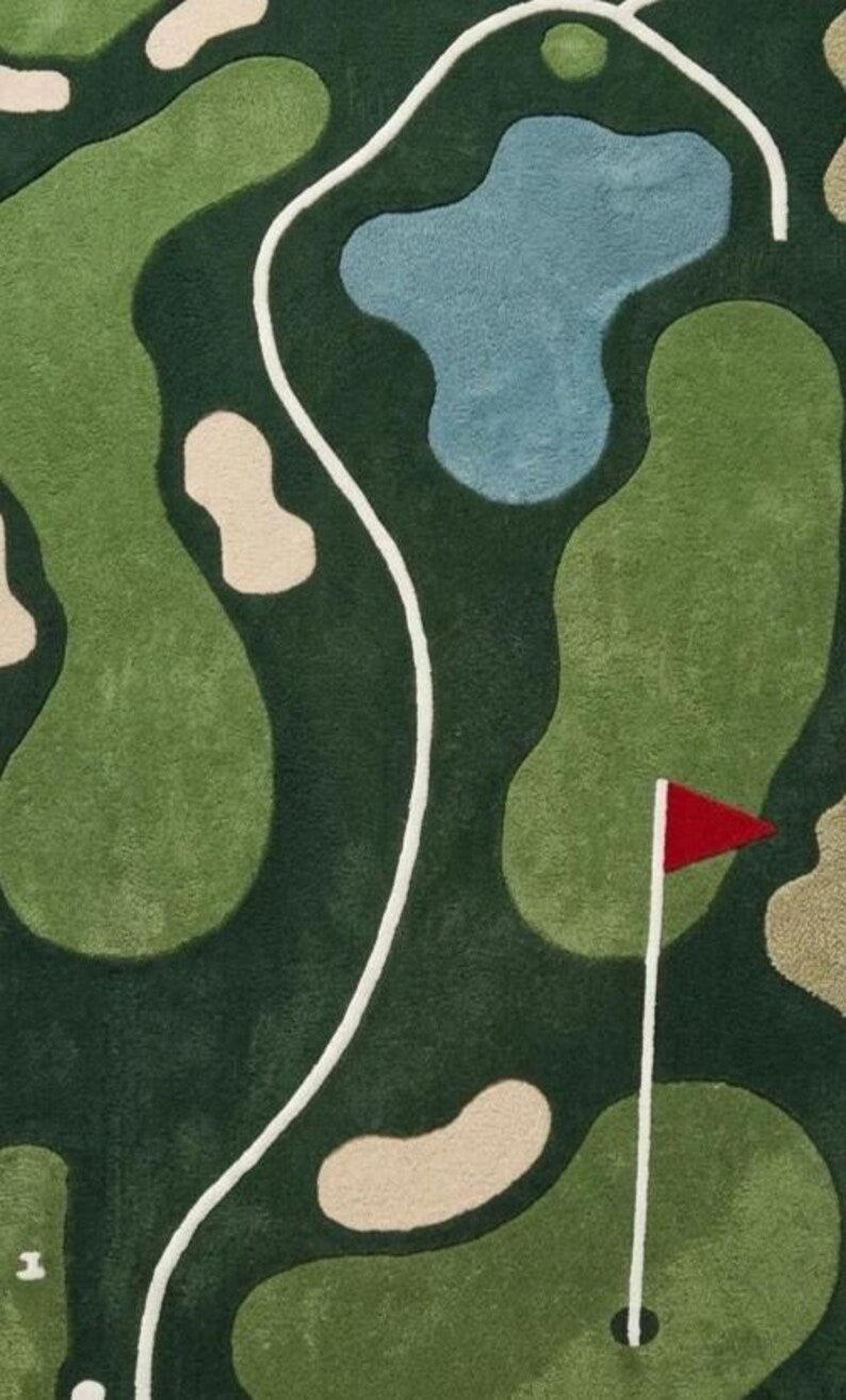 Modern Golf Court Hand Tufted Area Rug For Play Room, Green Sports Rug For Bedroom, Custom 6x9 Rugs For Kids Room, 12x15. RGTP28