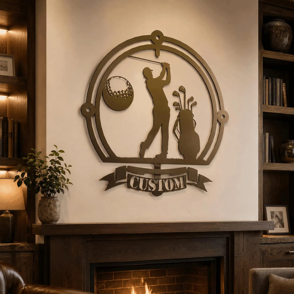 Personalized Golf Metal Wall Art : Golfer Silhouette Decor. MWAGTP10
