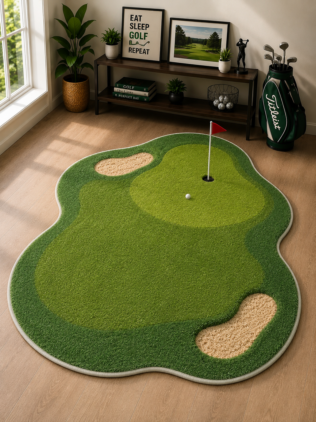 Golf Course Shaped Rug – Putting Green Area Rug, Golf Lover Home Decor, Custom Shape Floor Mat, Unique Gift for Golfers. RGTP1