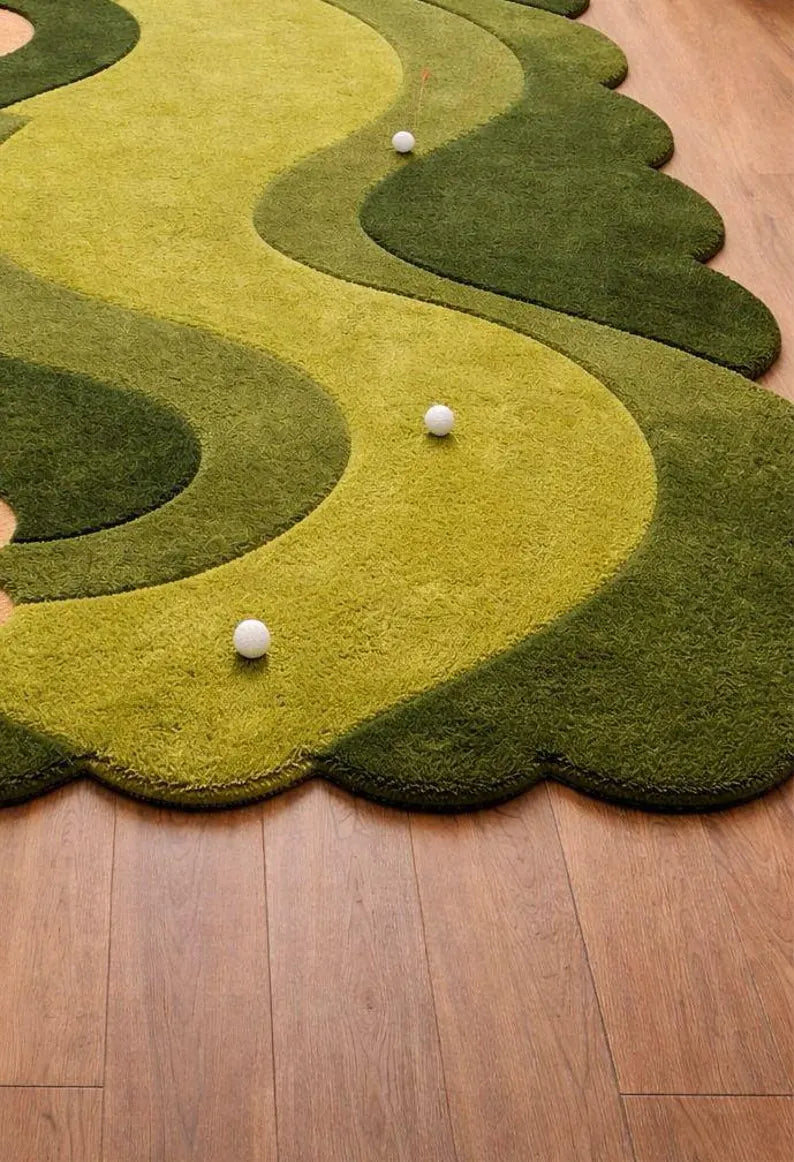 Hand Tufted Golf Rug, Green Area Rug, Golf Course Carpet, Sports Theme Rug, Custom Handmade Rug. RGTP20