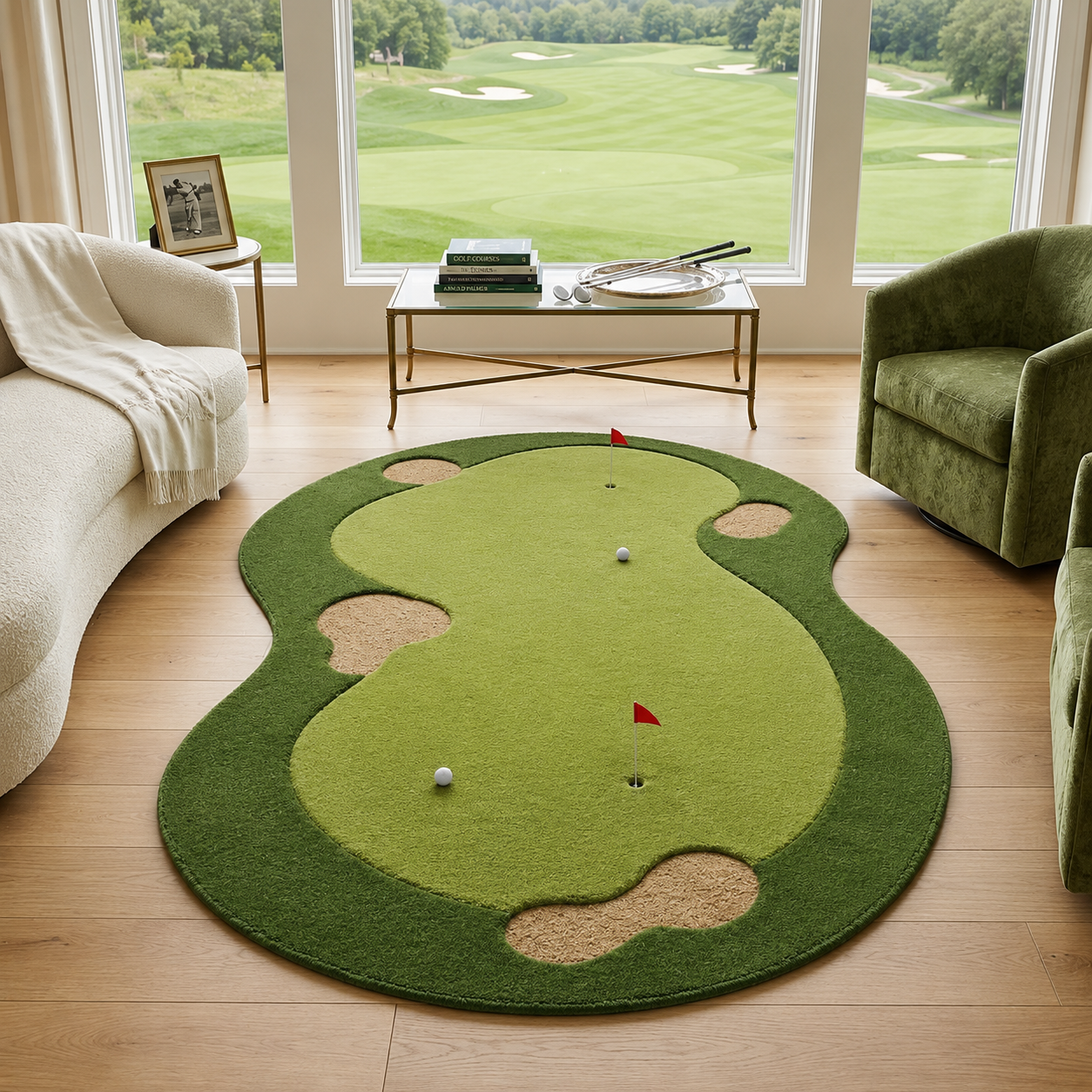 Hand Tufted Golf Rug, 100% Wool Green Area Rug, Golf Course Carpet, Sports Theme Rug, Custom Handmade Rug. RGTP19
