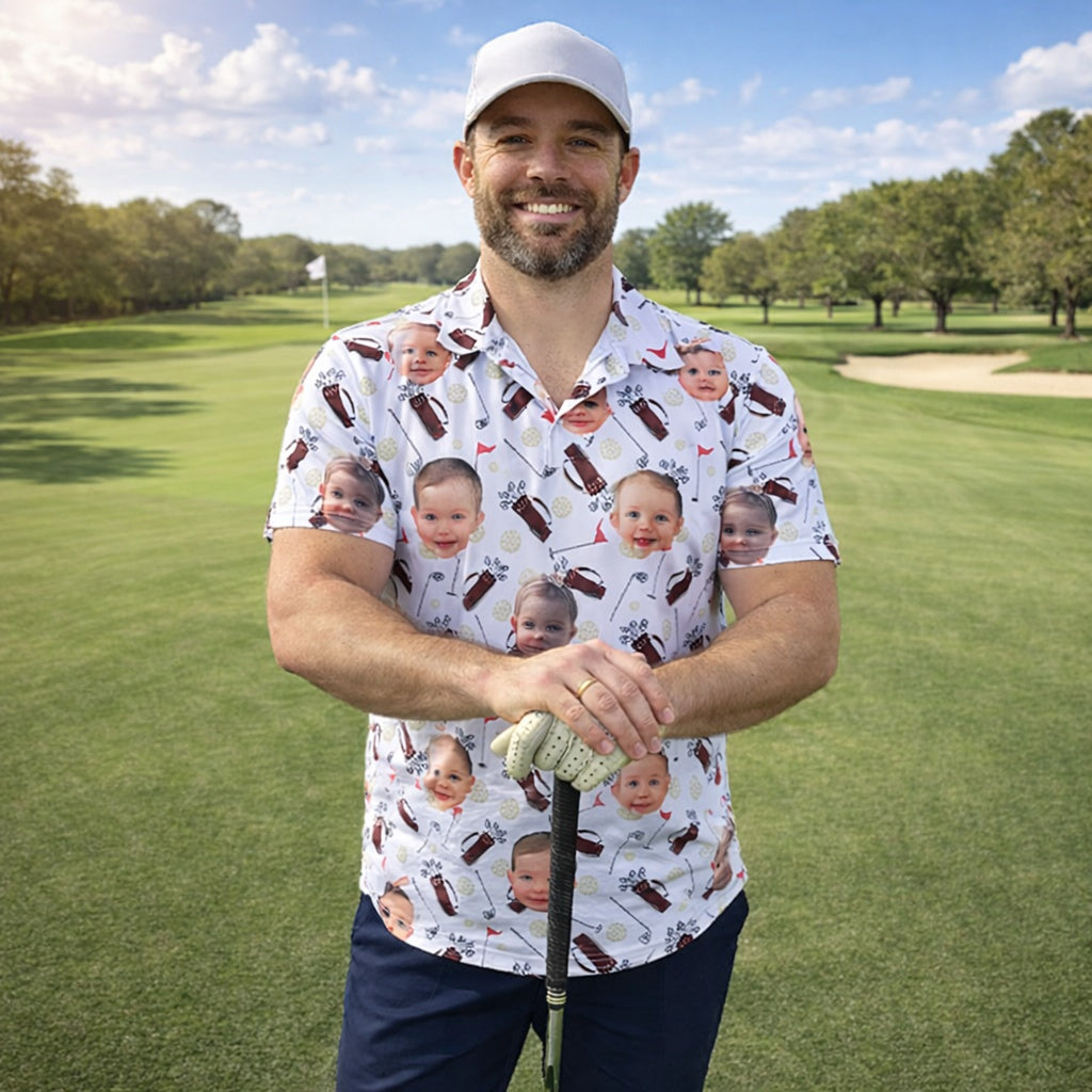 Custom Photo Polo Shirt for Golfer, Funny Golf Pattern On Polo Shirt, Personalized Short Sleeve Golf Shirt, Custom Polo for Golfer, Custom Polo Shirt Gift PLSGTP13