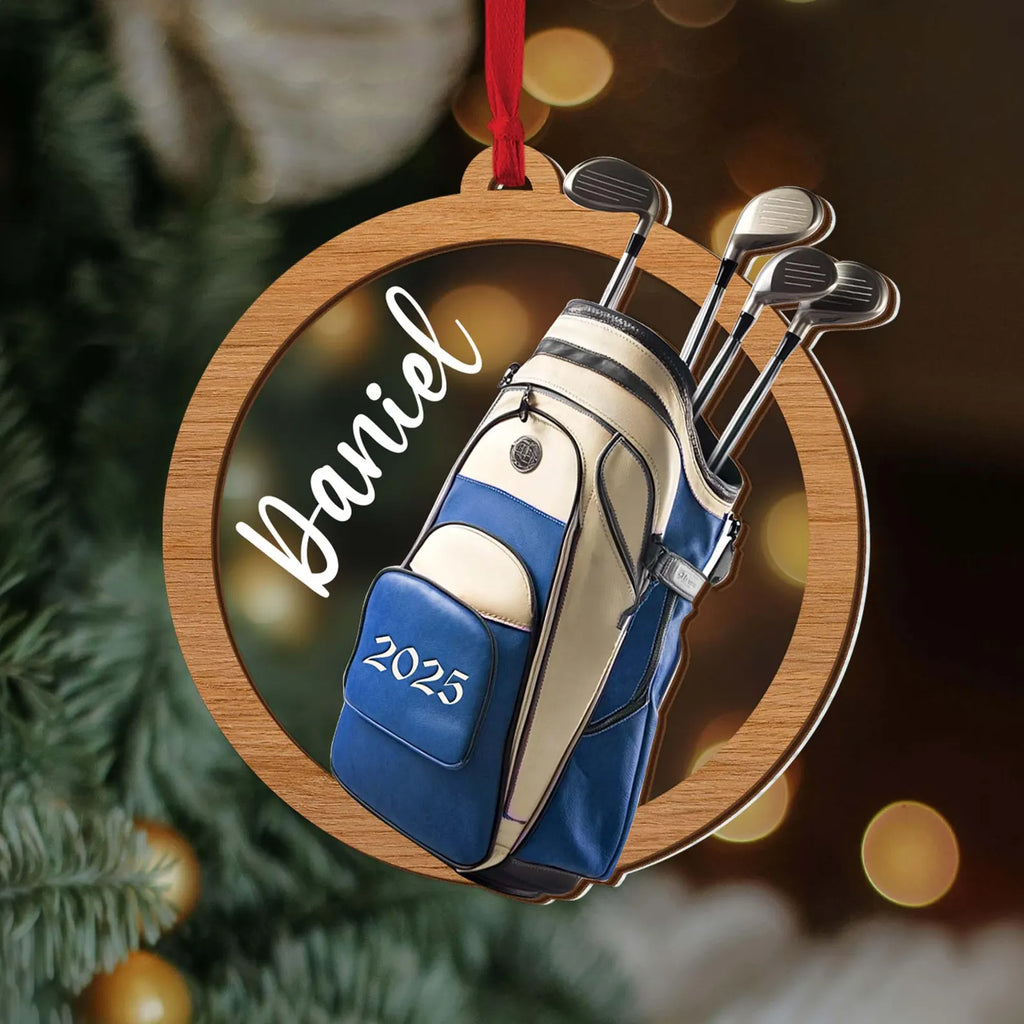 Custom Name Golf Christmas Ornament, Personalized Golf Backpack Ornament, Golf Club Keepsake, Golfer Gift, Golf Lover Gift, Golf Player Gift. ONMGTP14