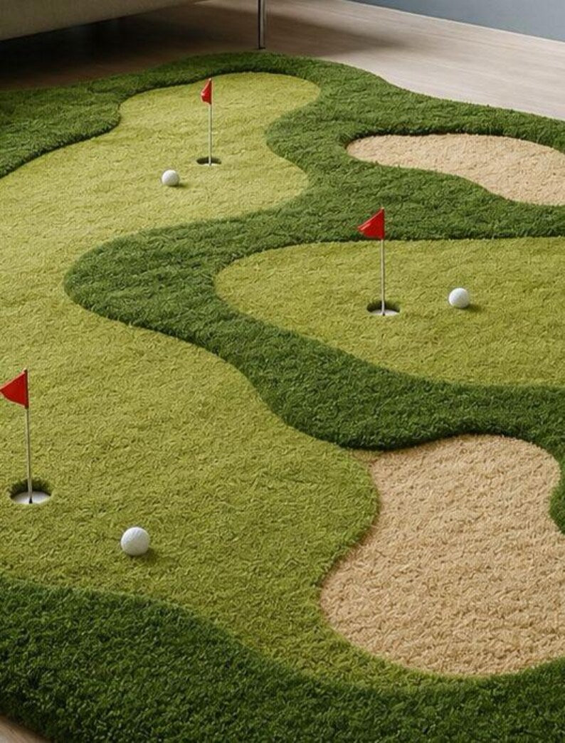 Hand Tufted Golf Rug, Green Area Rug, Golf Course Carpet, Sports Theme Rug, Custom Handmade Rug. RGTP21