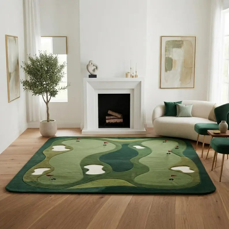 Hand-Tufted Wool Golf Course Rug, Realistic Putting Green Carpet, Golf Lover Home Decor. RGTP22