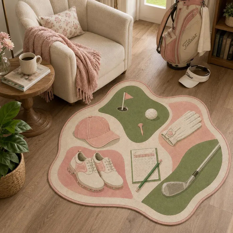 Womens Golf Rug, Pink Green Golf Gear Carpet, Golfer Gift. RGTP6