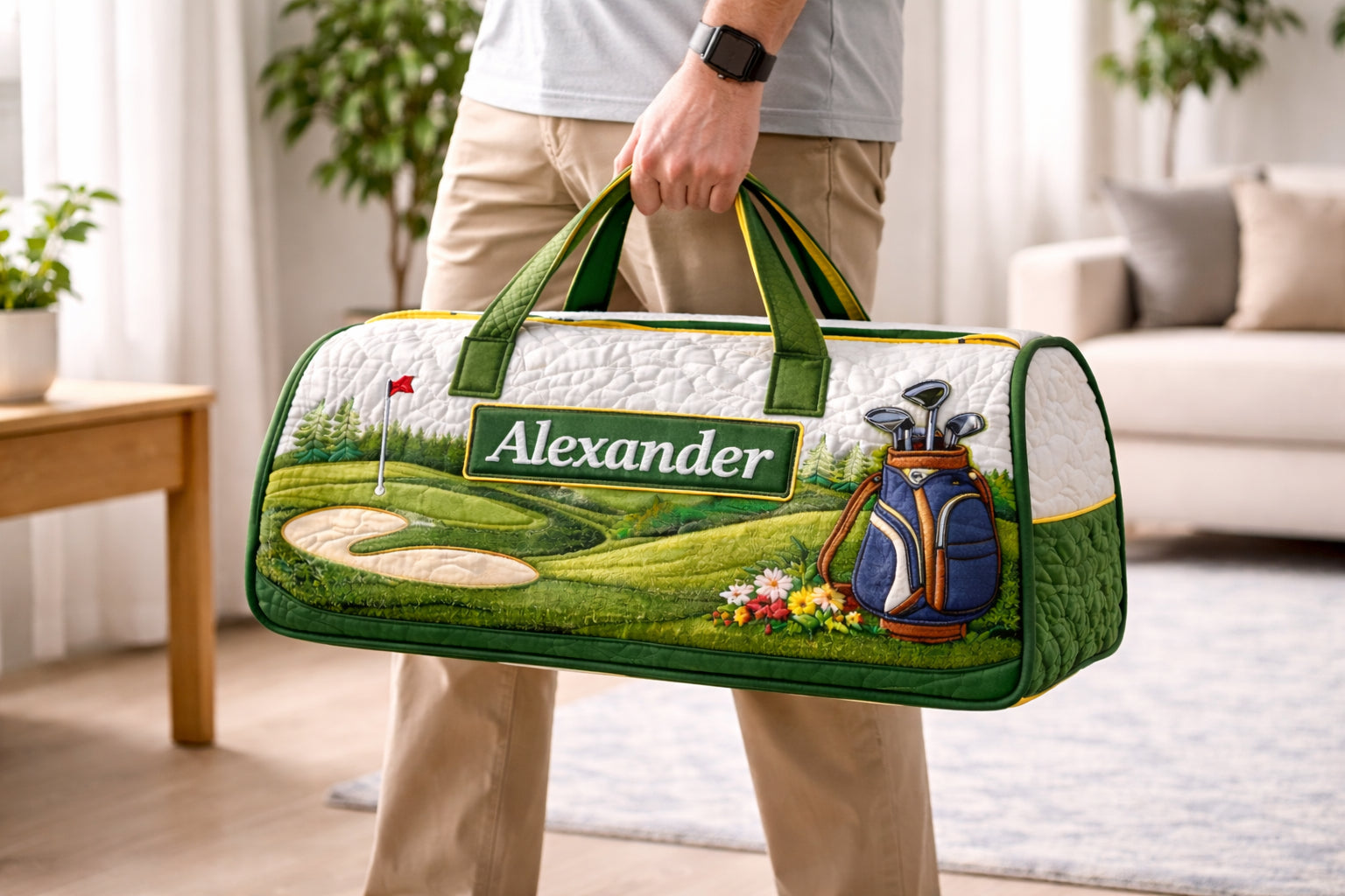 Custom Golf Course Quilted Duffle Bag, Travel Bag, Custom Duffle Bags, Golf Bag, Sport Bag Gift GDQ02