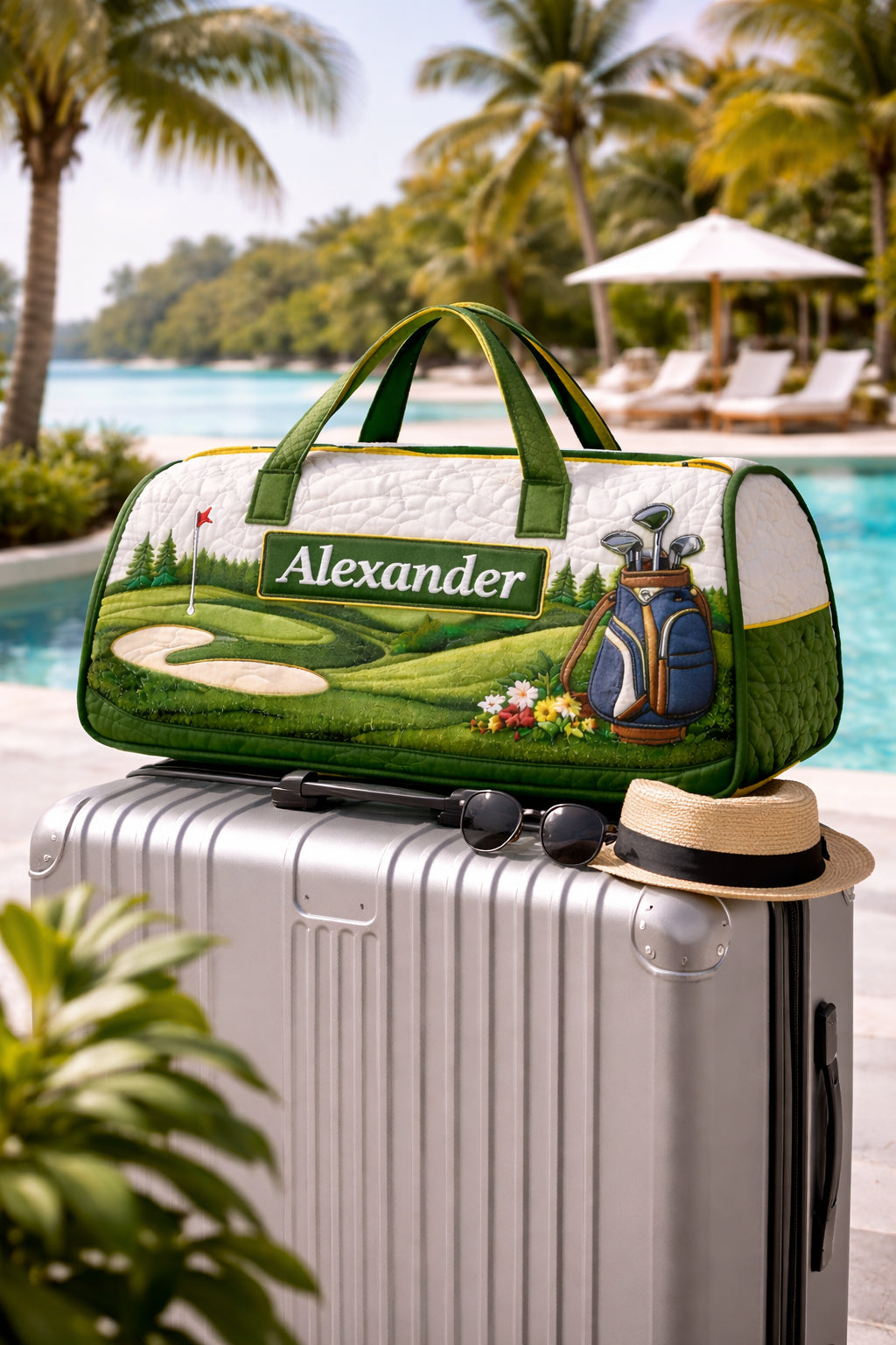 Custom Golf Course Quilted Duffle Bag, Travel Bag, Custom Duffle Bags, Golf Bag, Sport Bag Gift GDQ02