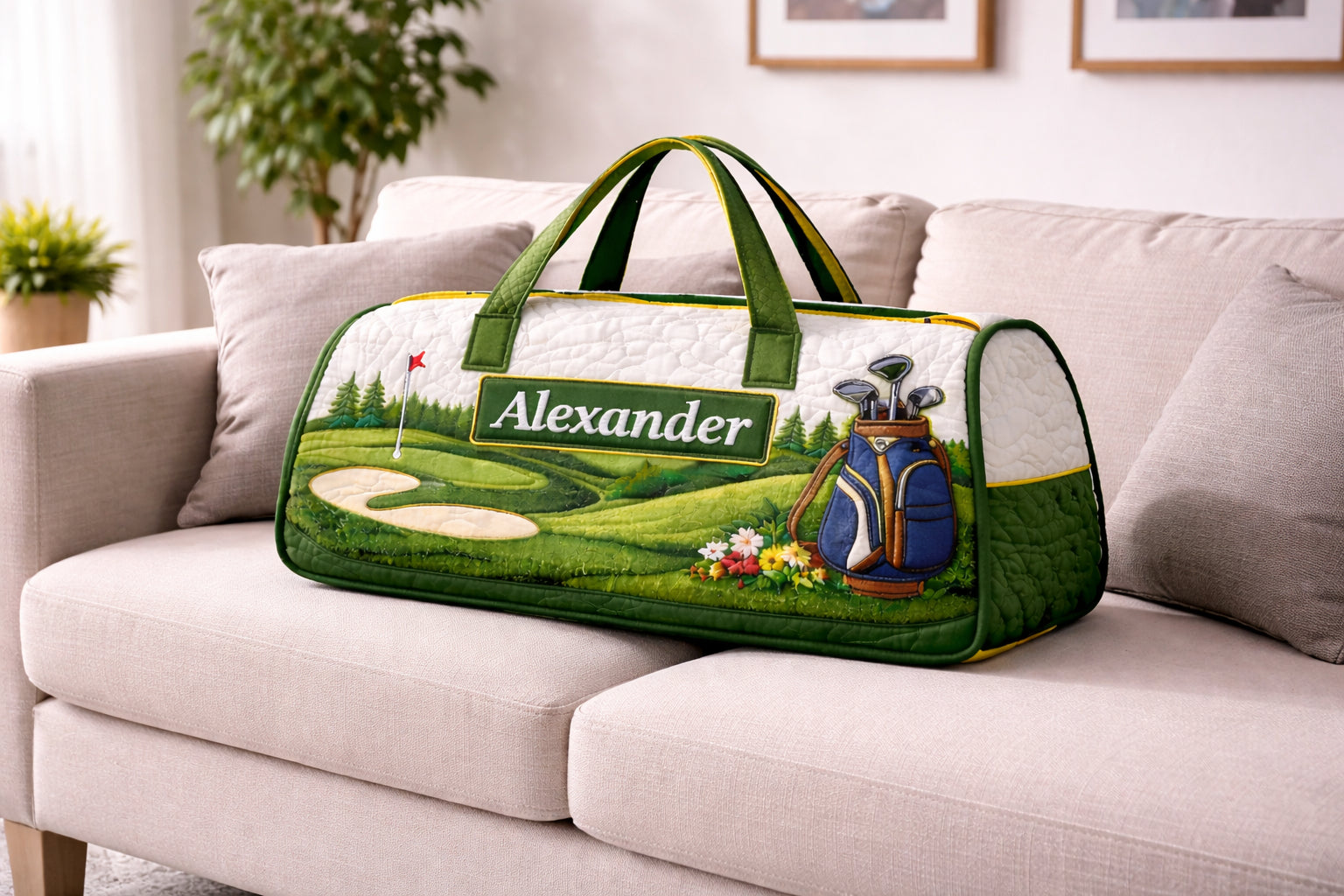 Custom Golf Course Quilted Duffle Bag, Travel Bag, Custom Duffle Bags, Golf Bag, Sport Bag Gift GDQ02