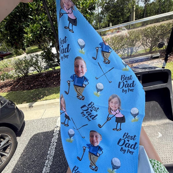 Custom Golf Towel With Kids Photo, Golf Lover Gift, Kids Golf Rag, Gift For Him, Dad gift, Custom Name Father Day Golf Gift, Best Dad by Par TWGTP01