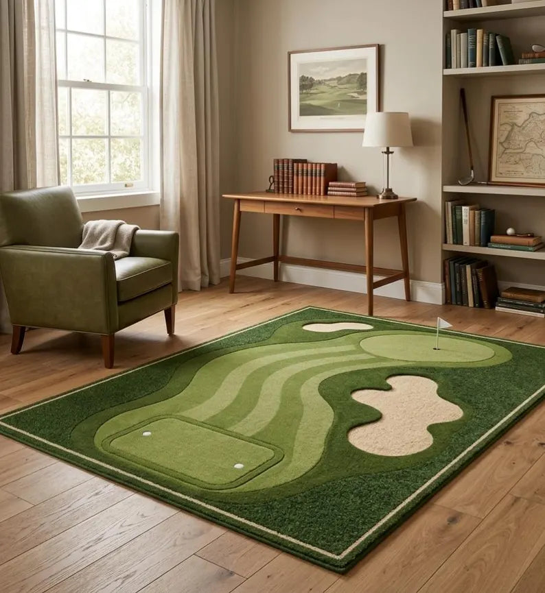 Golf Course Area Rug for Kids Playroom & Nursery – Fun 3D Green Fairway Carpet – Unique Sport Decor for Golf Lovers, Gamers,. RGTP25