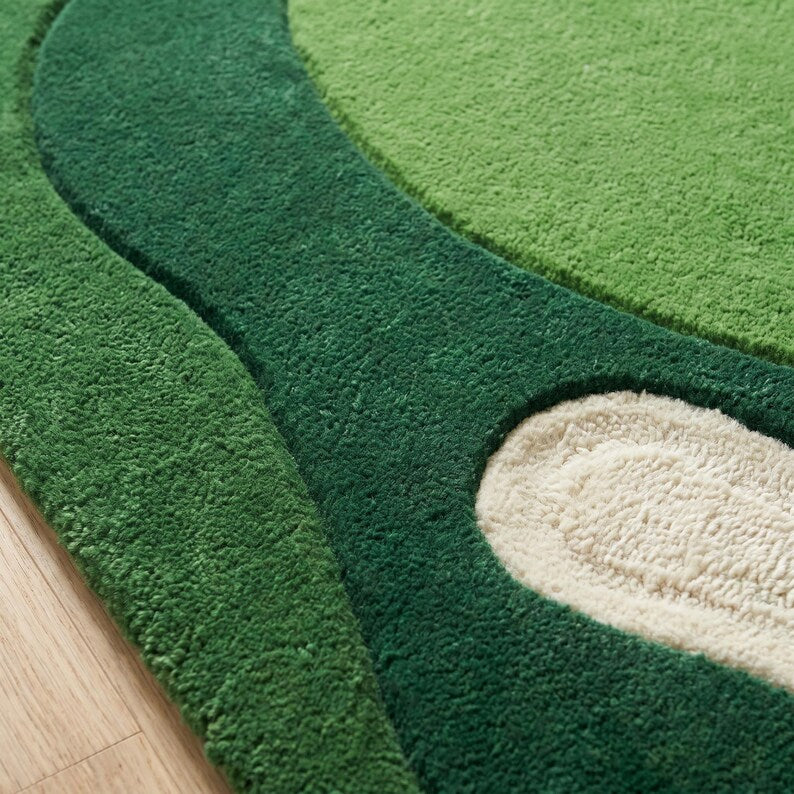 Golf Course Area Rug, Tufted Green Putting Green Carpet, Sand Trap Novelty Rug for Man Cave, Quirky Sports Decor, Abstract Wavy Room Rug. RGTP29