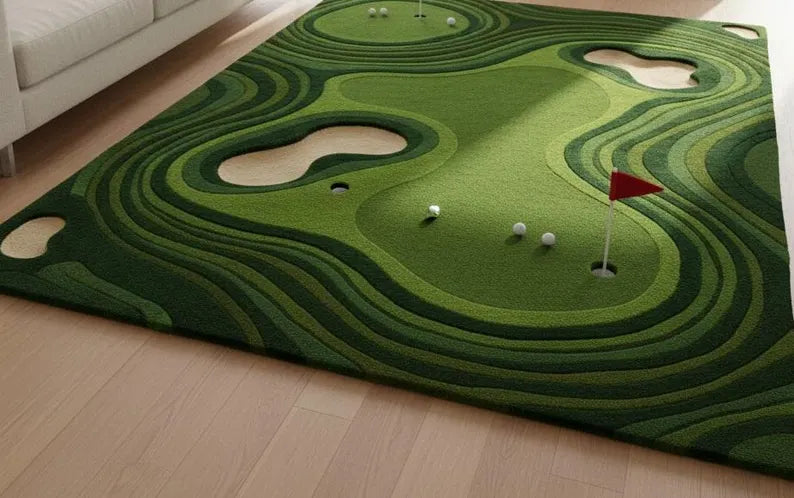 Hand-Tufted Wool Golf Course Rug, Mini Putting Green Carpet, Sports Theme Area Rug. RGTP14