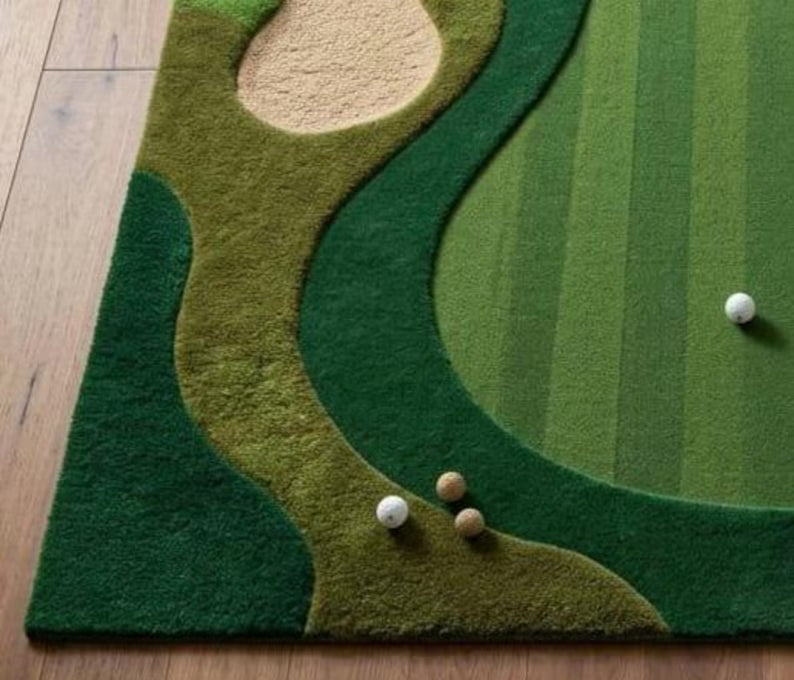Handmade Golf Putting Green Rug | Mini Golf Area Carpet | Golf Course Inspired Tufted Rug | Golfer Gift | Man Cave Decor Office Game Rug. RGTP15