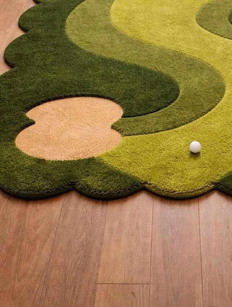 Hand Tufted Golf Rug, Green Area Rug, Golf Course Carpet, Sports Theme Rug, Custom Handmade Rug. RGTP20
