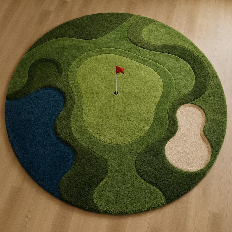 Golf Course Area Rug, Round Golf Green Rug, Sports Theme Carpet, Golf Lover Gift Rug, Putting Green Inspired Area Rug,Golf Course Home Decor. RGTP23