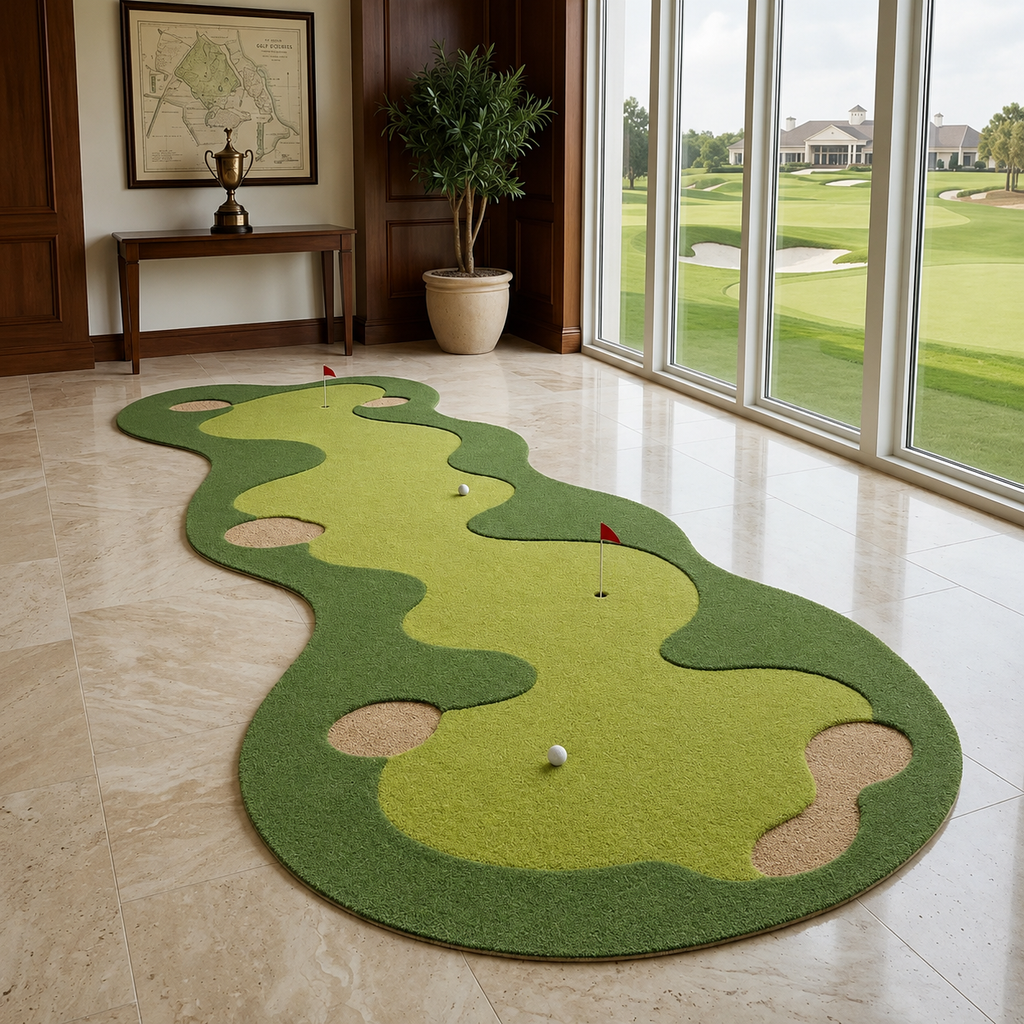 Golf Course Runner Rug, Hand Tufted Wool Area Rug, Putting Green Rug, Golf Lover Gift, Man Cave Decor, Golf Room Carpet . RGTP12