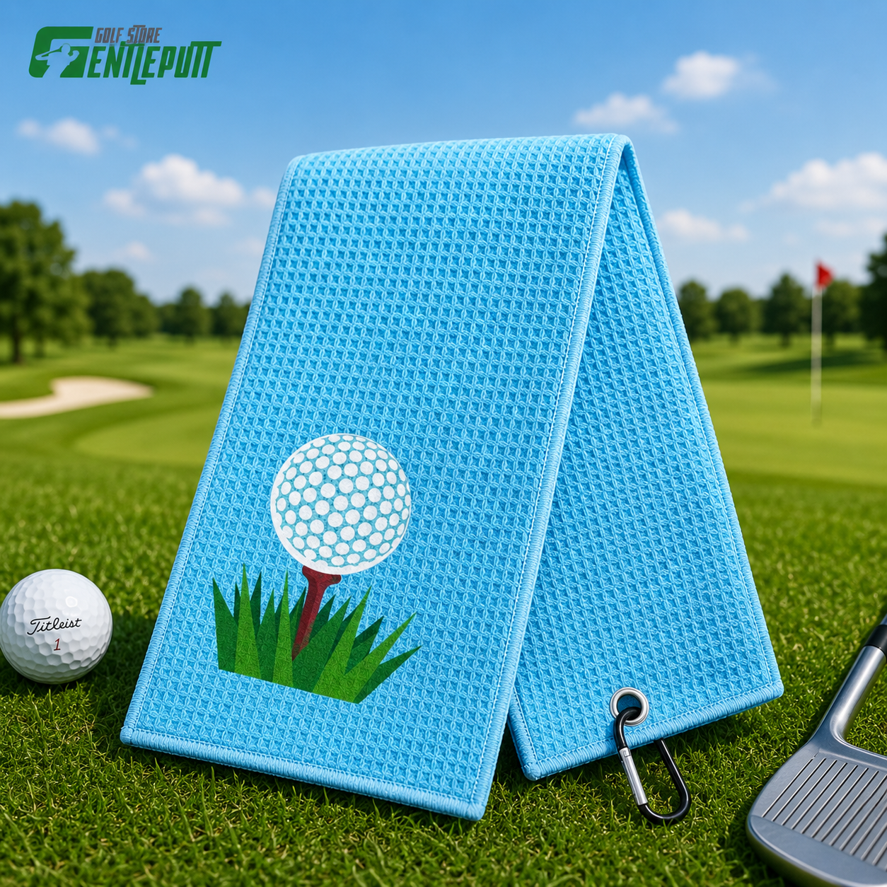 Golf Ball Waffle Towel with Clip, Absorbent Microfiber Golf Towel, Golf Bag Accessory, Golfer Gift for Men and Women TWGTP08