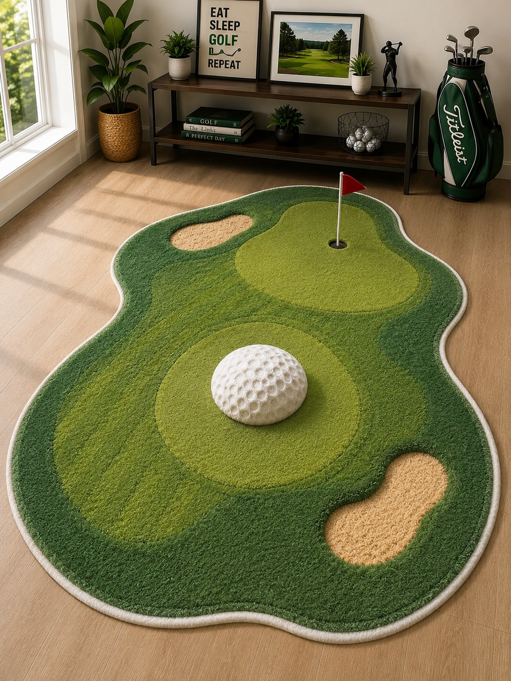 Golf Green Area Rug – Custom Golf Course Shaped Carpet, Golf Putting Rug for Living Room, Man Cave Decor, Unique Gift for Golf Enthusiasts. RGTP2
