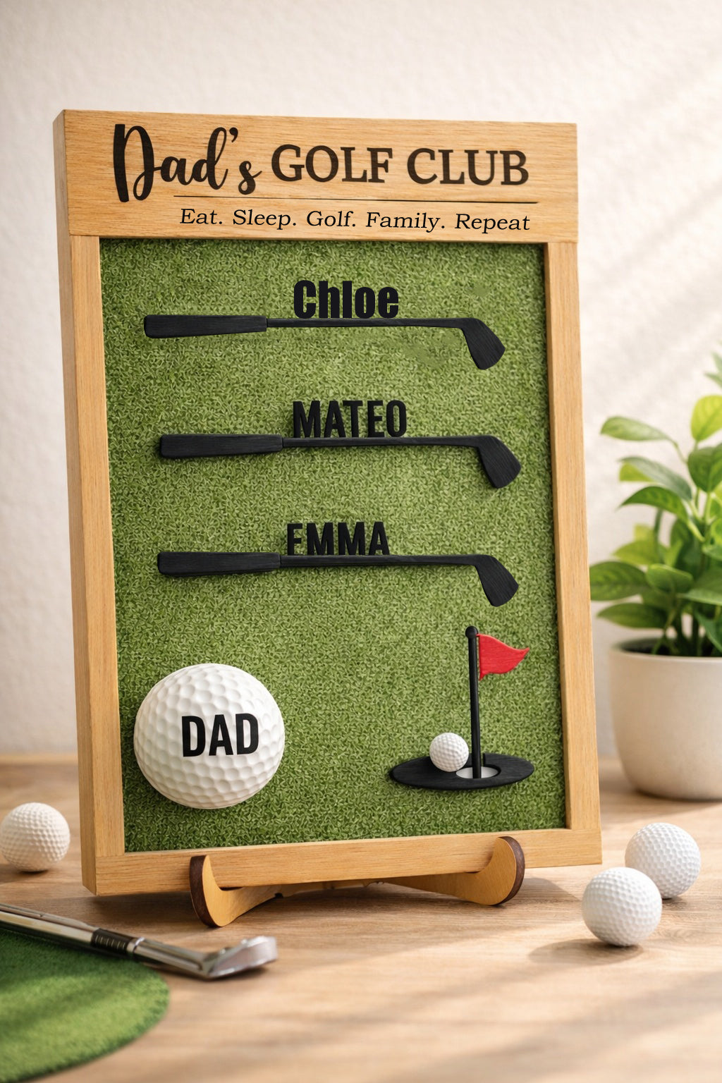 Personalized Dad Golf Wooden Tracker Sign, Custom 3D Wooden Golf, Custom Golf Keeper, Desk Decor Gift for Dad, Father Day Gift WSGTP02