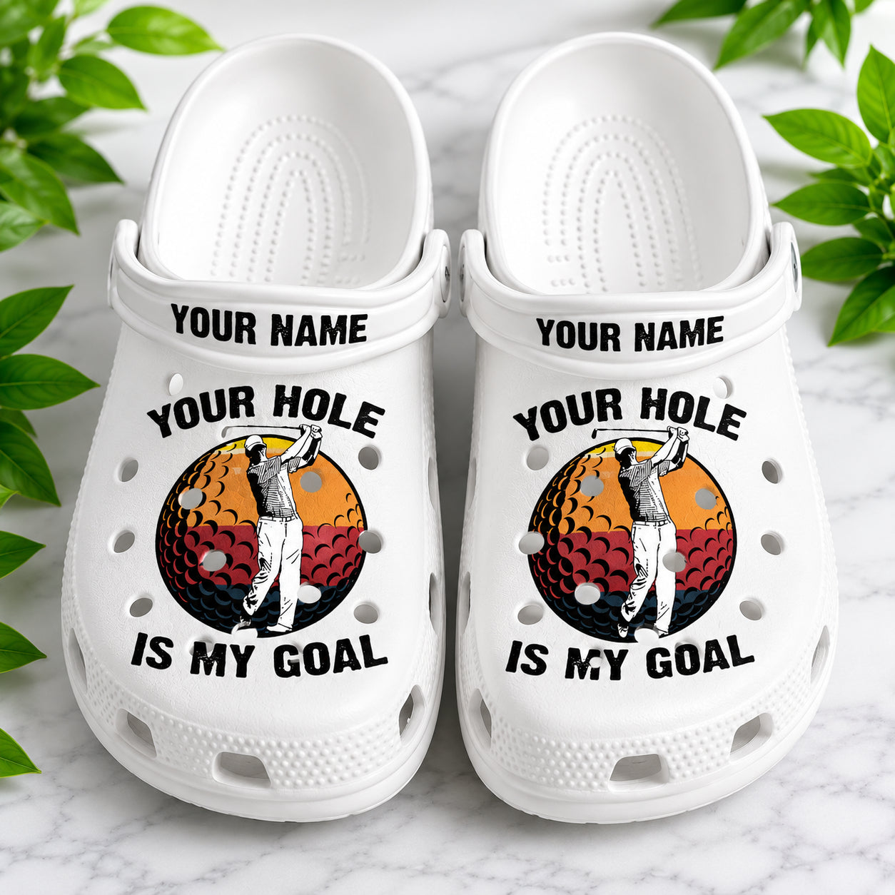 Your Hole Is My Goal Print Clogs, Golf Pattern Clogs, Unisex Kid Adult Clogs, Summer Clogs, Waterproof EVA Slip-On Shoes, Comfortable Casual Sandals CLGOLF04