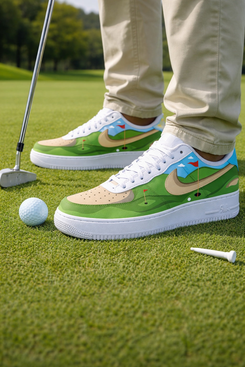 Golf Course Custom Sneakers, Green Fairway Golf Pattern Shoes for Men & Women, Golf Inspired Shoes, Gift for Golf Lovers SHGTP13