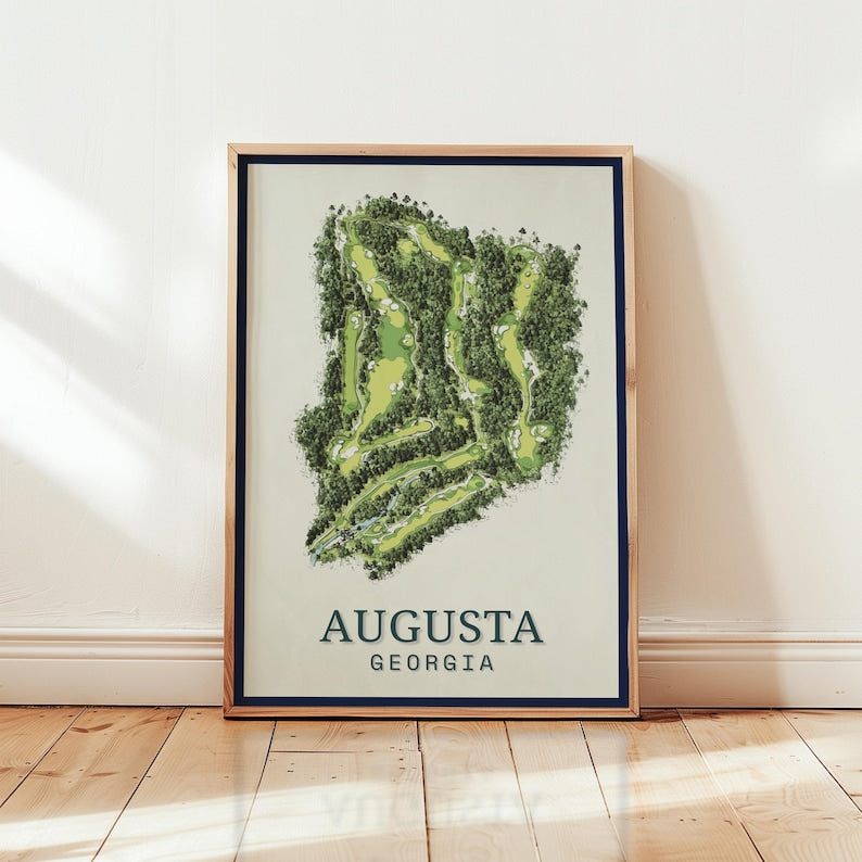 Augusta National Golf Course Map Print, Vintage Augusta Golf Wall Art, Masters Golf Poster, Golf Gift, Cave or Office Decor PTGTP14