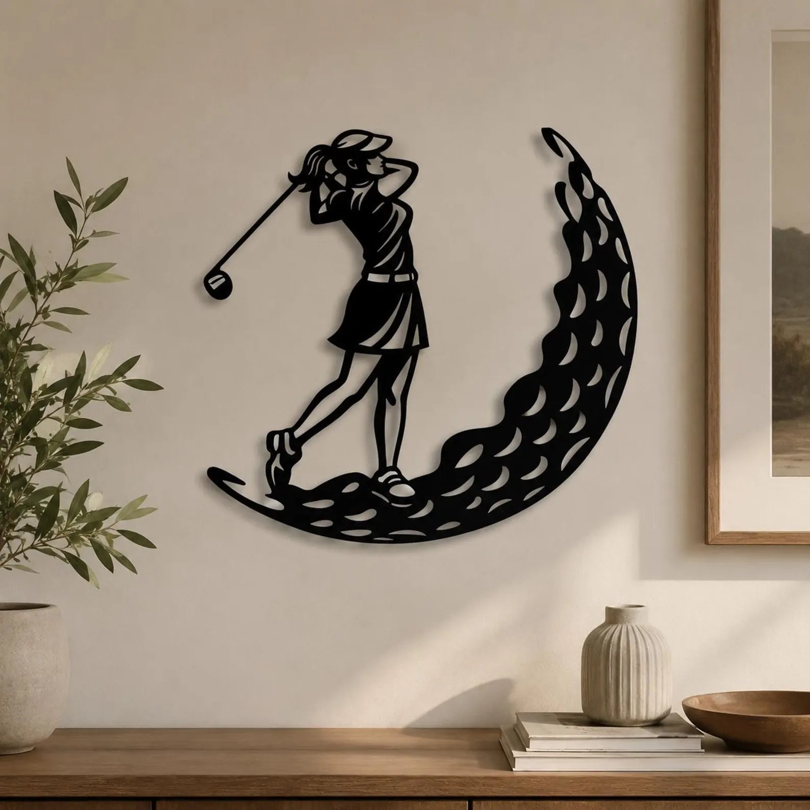 Golf Metal Wall Art, Woman Golfer Silhouette Wall Decor, 19th Hole Female Gift Moon Art. MWAGTP18