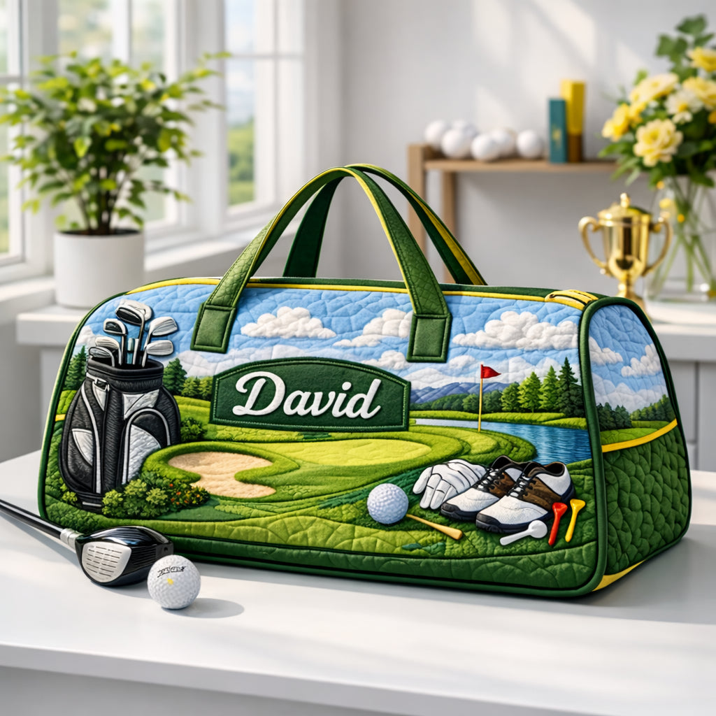 Custom Golf Course Art Quilted Duffle Bag, Travel Bag, Custom Duffle Bags, Golf Bag, Sport Bag Gift GDQ03