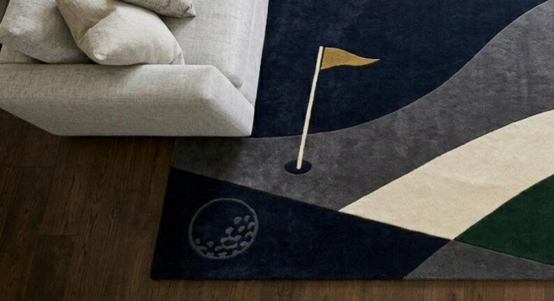 Hand Tufted Wool Rug | Abstract Blue Art, Modern Carpet . RGTP9