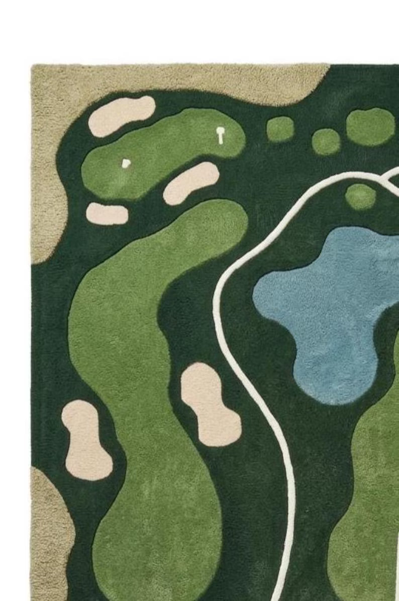 Modern Golf Court Hand Tufted Area Rug For Play Room, Green Sports Rug For Bedroom, Custom 6x9 Rugs For Kids Room, 12x15. RGTP28
