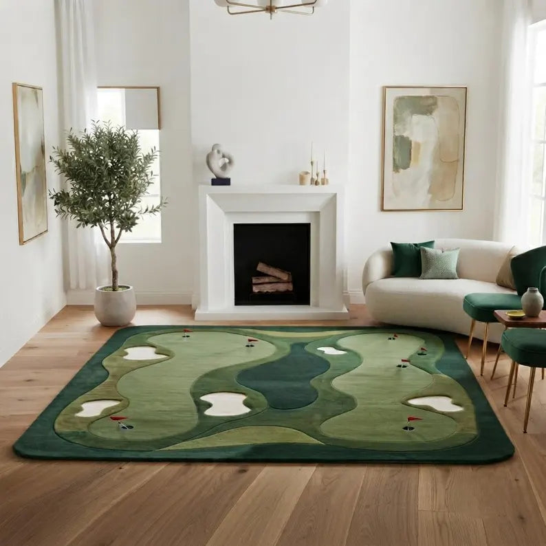 Hand-Tufted Wool Golf Course Rug, Realistic Putting Green Carpet, Golf Lover Home Decor. RGTP22