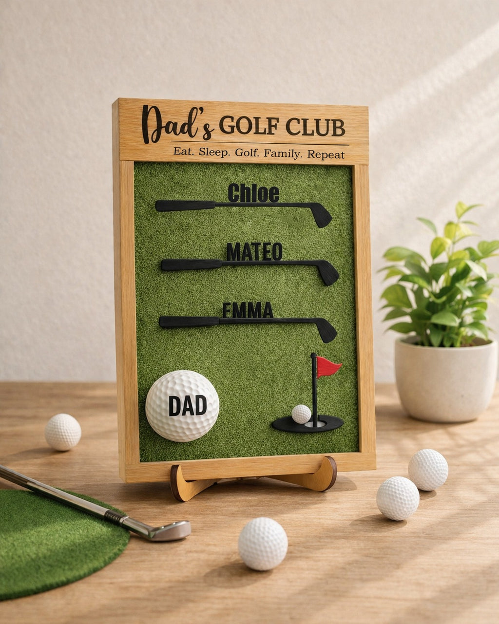 Personalized Dad Golf Wooden Tracker Sign, Custom 3D Wooden Golf, Custom Golf Keeper, Desk Decor Gift for Dad, Father Day Gift WSGTP02