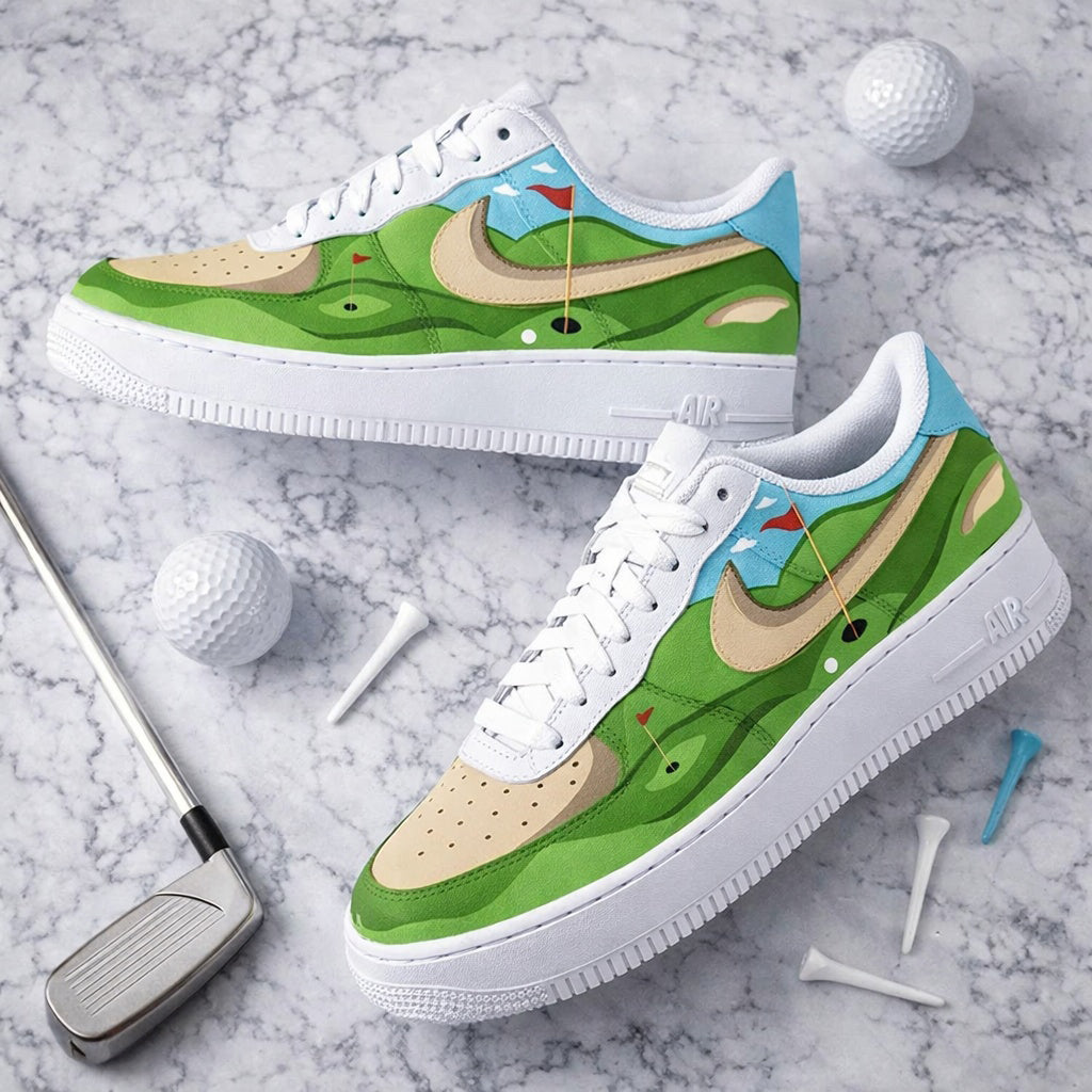 Golf Course Custom Sneakers, Green Fairway Golf Pattern Shoes for Men & Women, Golf Inspired Shoes, Gift for Golf Lovers SHGTP13