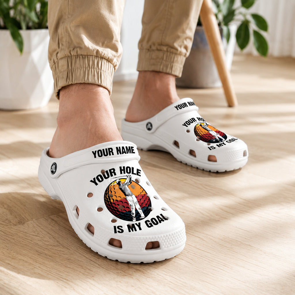 Your Hole Is My Goal Print Clogs, Golf Pattern Clogs, Unisex Kid Adult Clogs, Summer Clogs, Waterproof EVA Slip-On Shoes, Comfortable Casual Sandals CLGOLF04