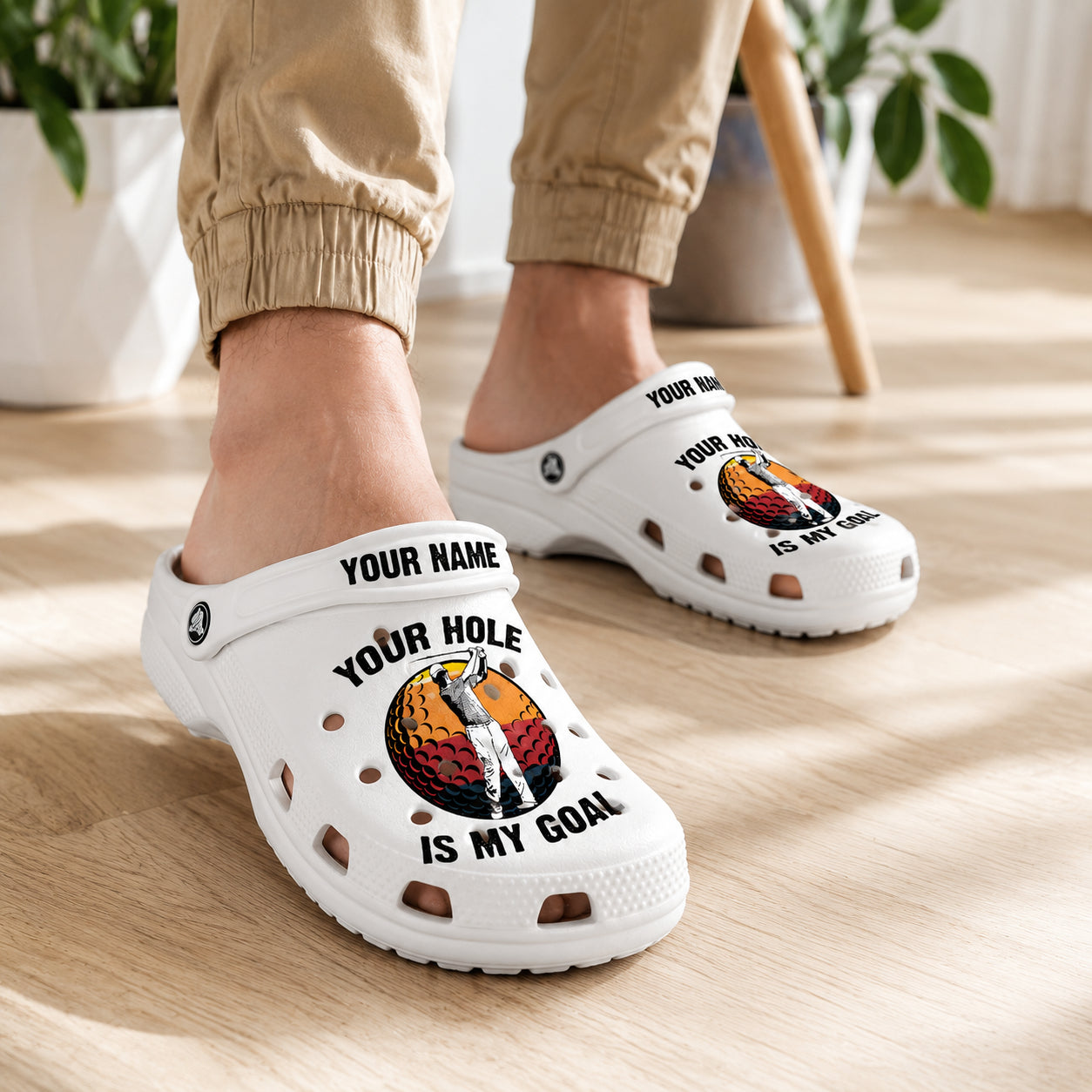 Your Hole Is My Goal Print Clogs, Golf Pattern Clogs, Unisex Kid Adult Clogs, Summer Clogs, Waterproof EVA Slip-On Shoes, Comfortable Casual Sandals CLGOLF04