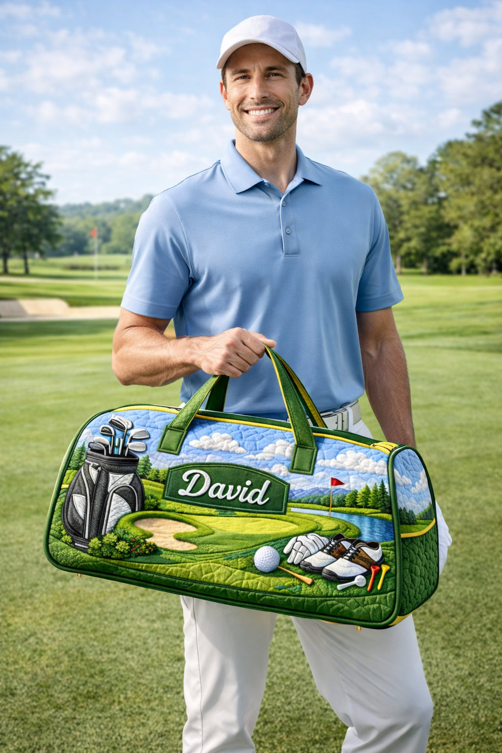 Custom Golf Course Art Quilted Duffle Bag, Travel Bag, Custom Duffle Bags, Golf Bag, Sport Bag Gift GDQ03