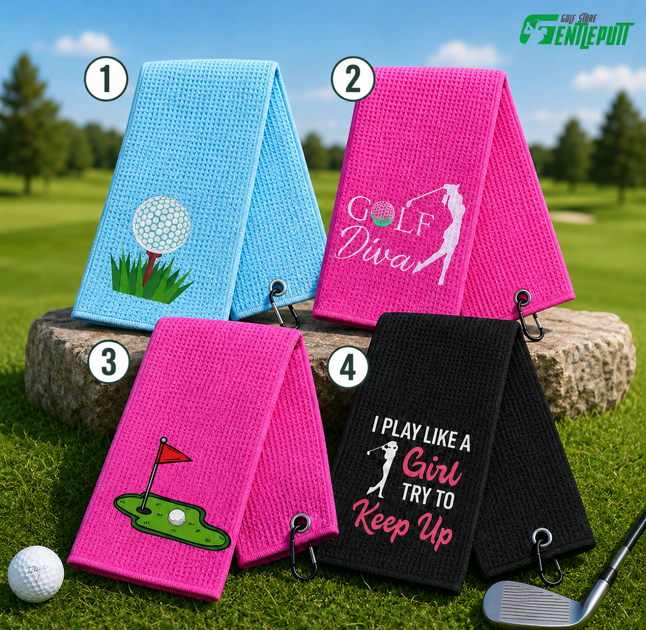 Golf Ball Waffle Towel with Clip, Absorbent Microfiber Golf Towel, Golf Bag Accessory, Golfer Gift for Men and Women TWGTP08