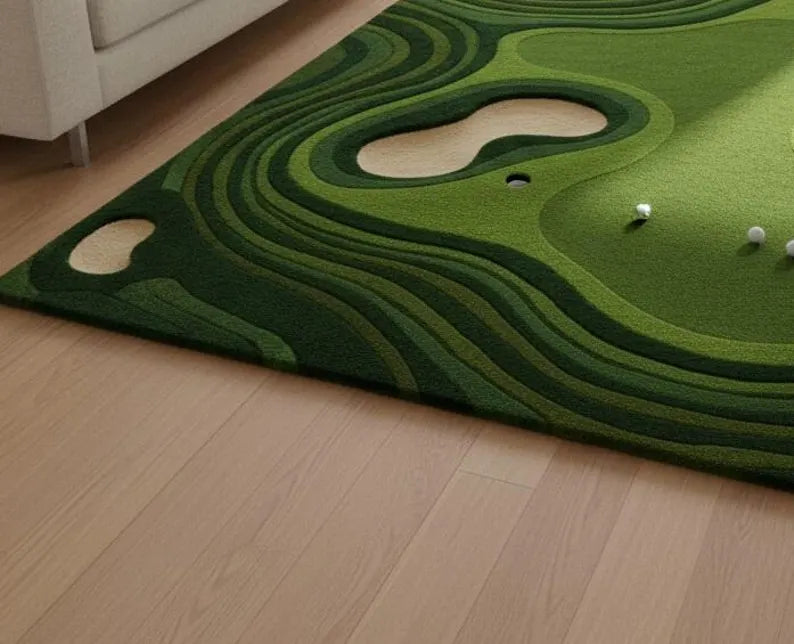 Hand-Tufted Wool Golf Course Rug, Mini Putting Green Carpet, Sports Theme Area Rug. RGTP14