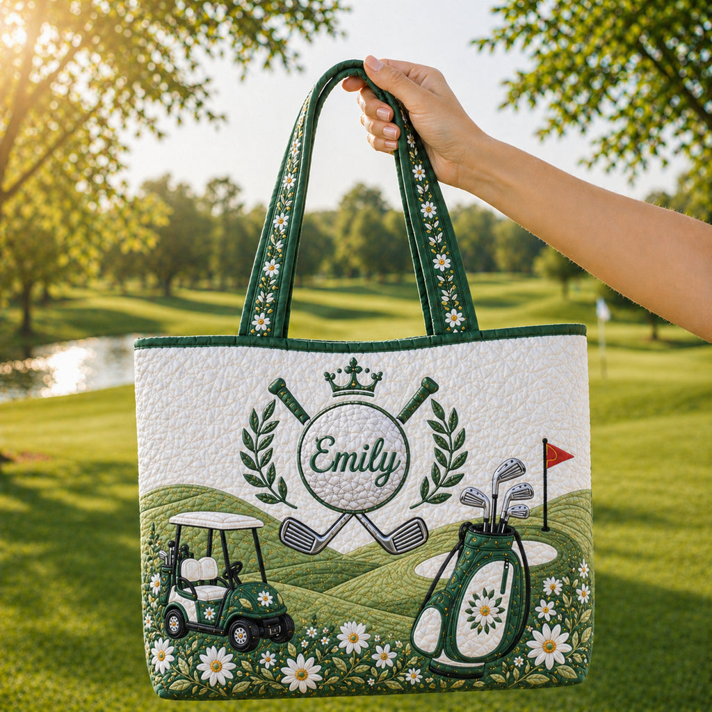 Personalized Quilted Golf Tote Bag, Custom Name Golf Club Bag, Green Golf Tote Bag, Golf Gift for Her QTTB05