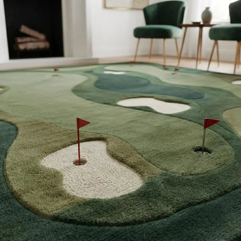 Hand-Tufted Wool Golf Course Rug, Realistic Putting Green Carpet, Golf Lover Home Decor. RGTP22