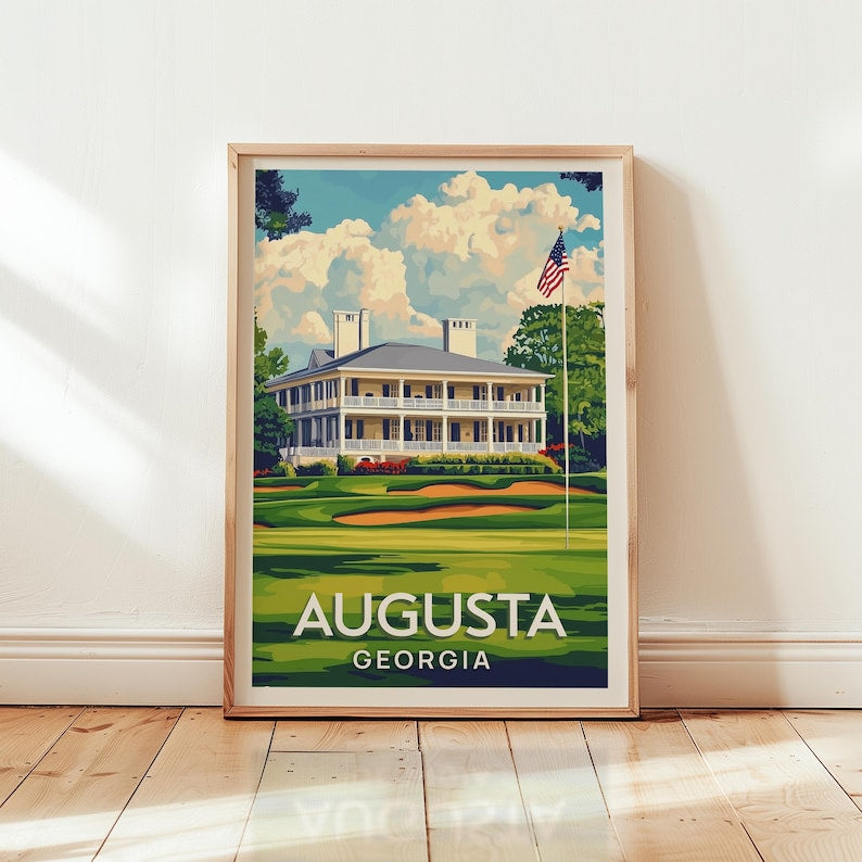 Augusta Georgia - Augusta National Golf Course Print, Famous Golf Courses Wall Art, Masters Golf Illustration, Golfer Gift, Man Cave Decor PTGTP13