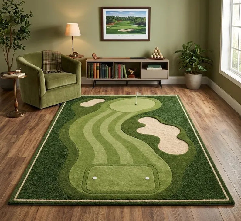 Golf Course Area Rug for Kids Playroom & Nursery – Fun 3D Green Fairway Carpet – Unique Sport Decor for Golf Lovers, Gamers,. RGTP25