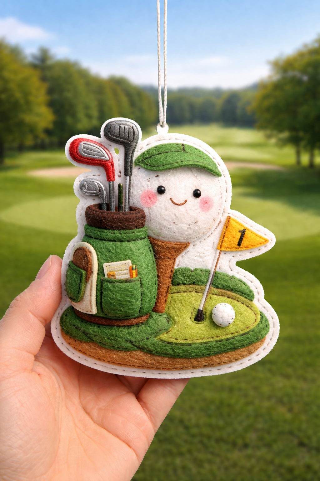 Custom Golf Felt Ornament, Cute Golf Ball Ornament, Handmade Golf Felt Ornament, Golf Lover Decor, Hanging Decor, Holiday Keepsake Gift ONMGTP02