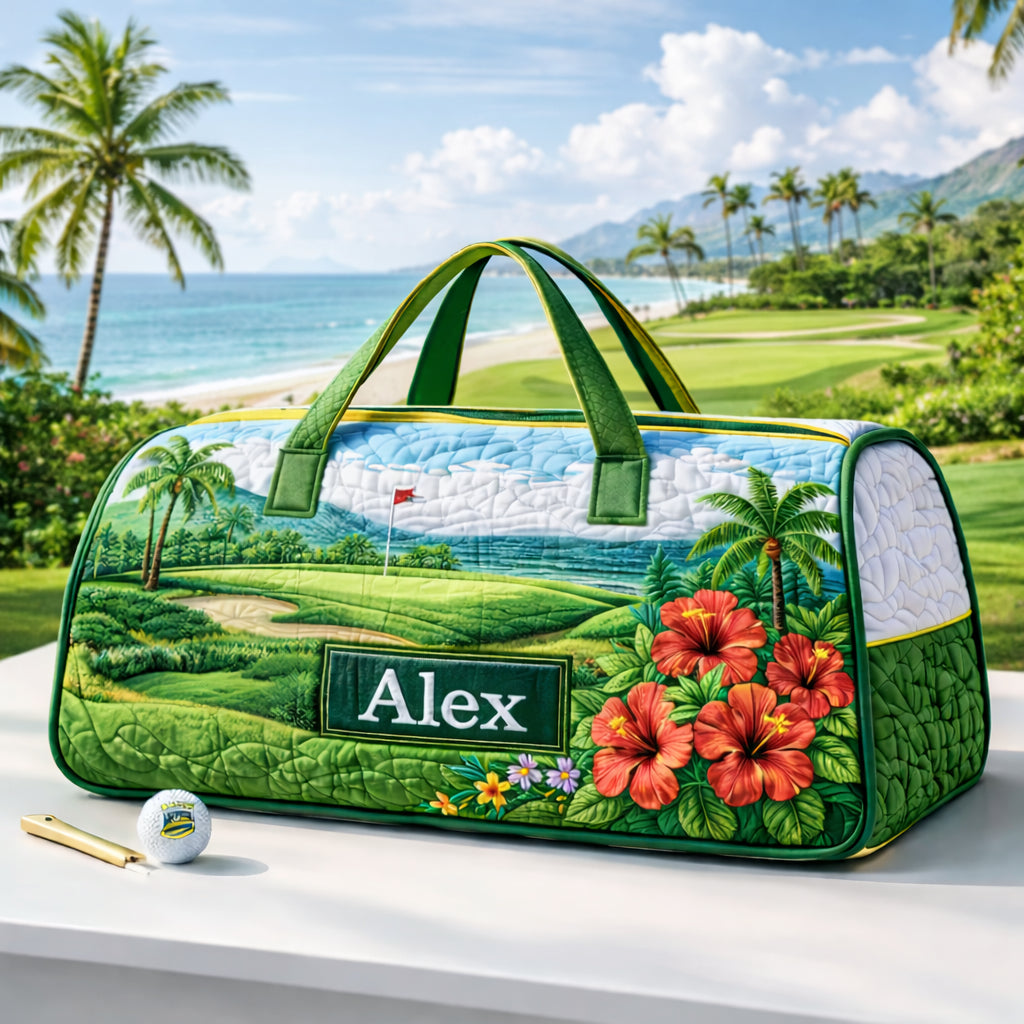 Custom Hawaiian Hibiscus Golf Art Quilted Duffle Bag, Travel Bag, Custom Hawaiian Duffle Bags, Golf Bag, Sport Bag Gift GDQ05
